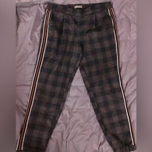 Plaid wide leg pants with elastic ankle cut off